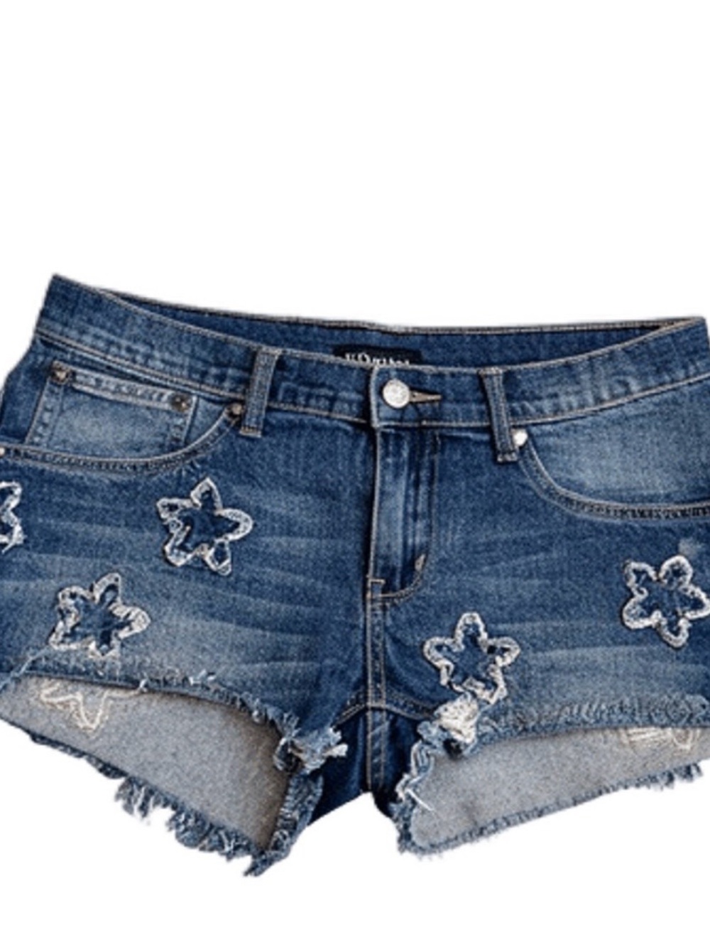 VENUS Blue Distressed Denim Shorts with Star Appliqué